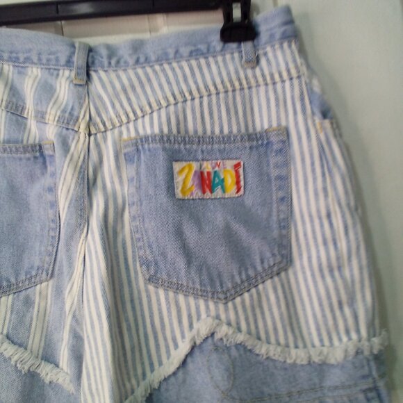 Zanadi Shorts Women 11 12 Denim Vintage High Rise Stripe Spellout Pocket Blue - Picture 14 of 16